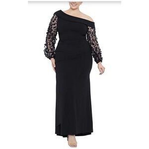 NWT! XSCAPE Off The Shoulder Floral-Sleeve Scuba Knit Gown sz18W